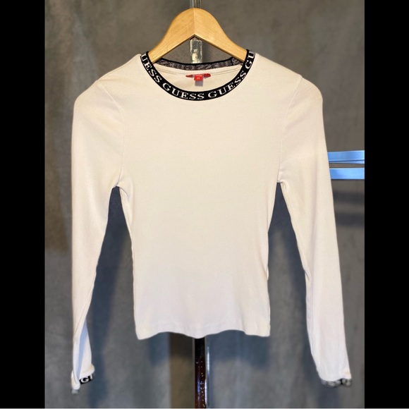 Guess Women White and Black Long Sleeve Shirt - Picture 1 of 2